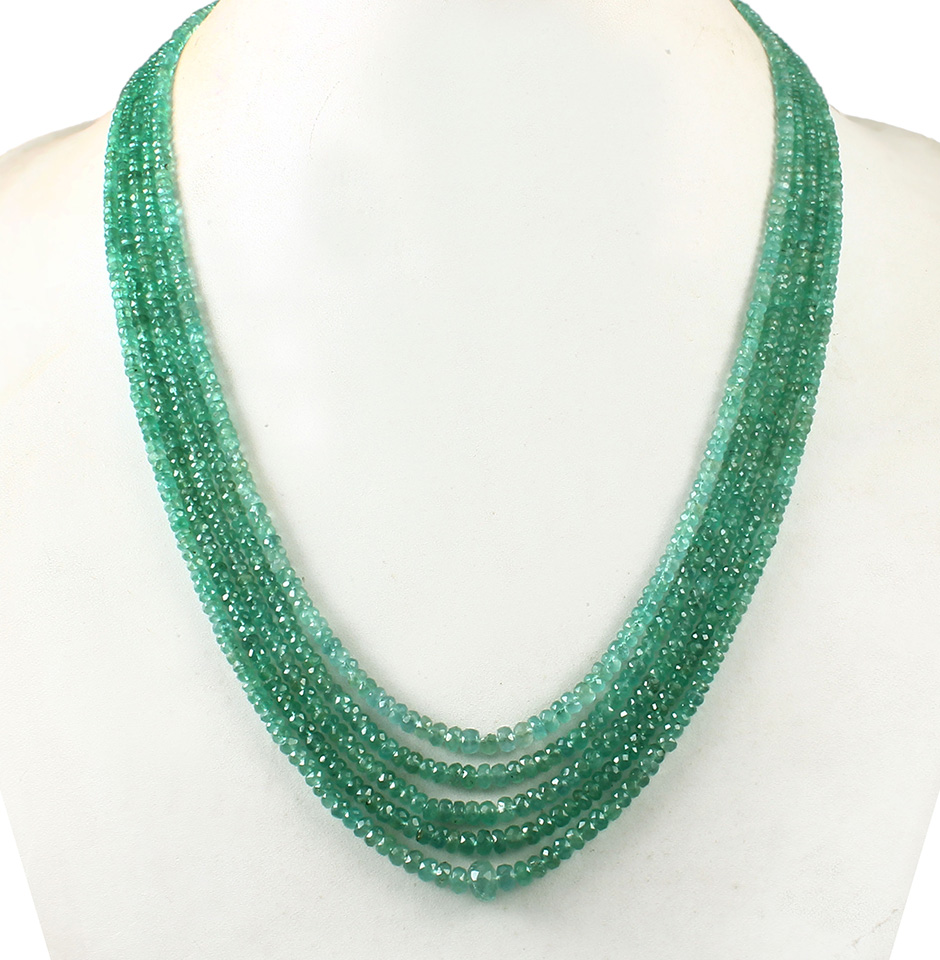 Precious Zambia Blue Green Shade Emerald Faceted Beads Necklace