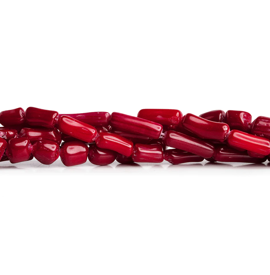 RED BAMBOO CORAL TUBE BEADS 9-10MM NUGGETS