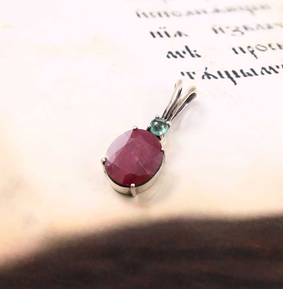 Handmade Ruby Emerald Anniversary Pendant