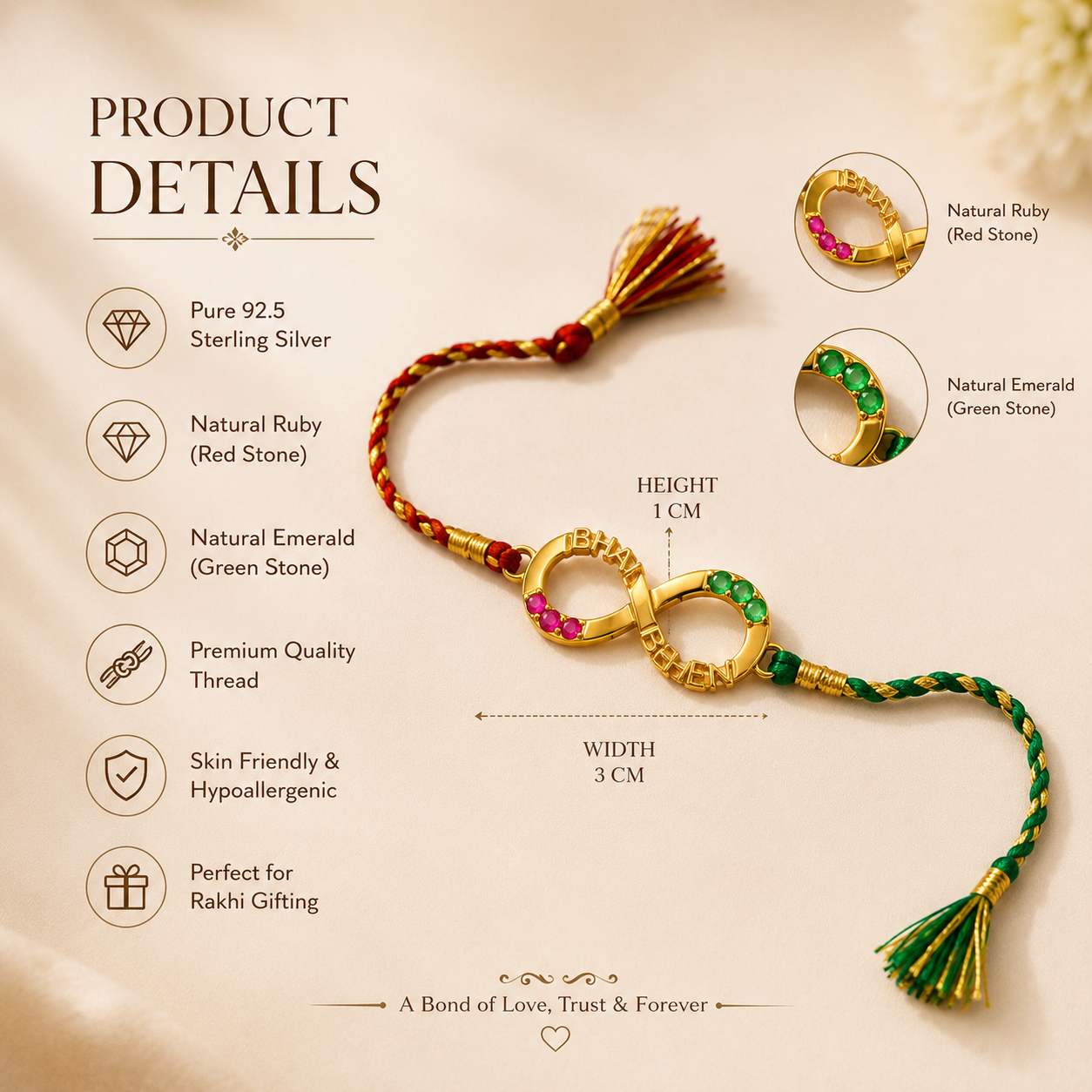 Bhai Bhan Infinity Bond 92.5 Pure Silver Rakhi