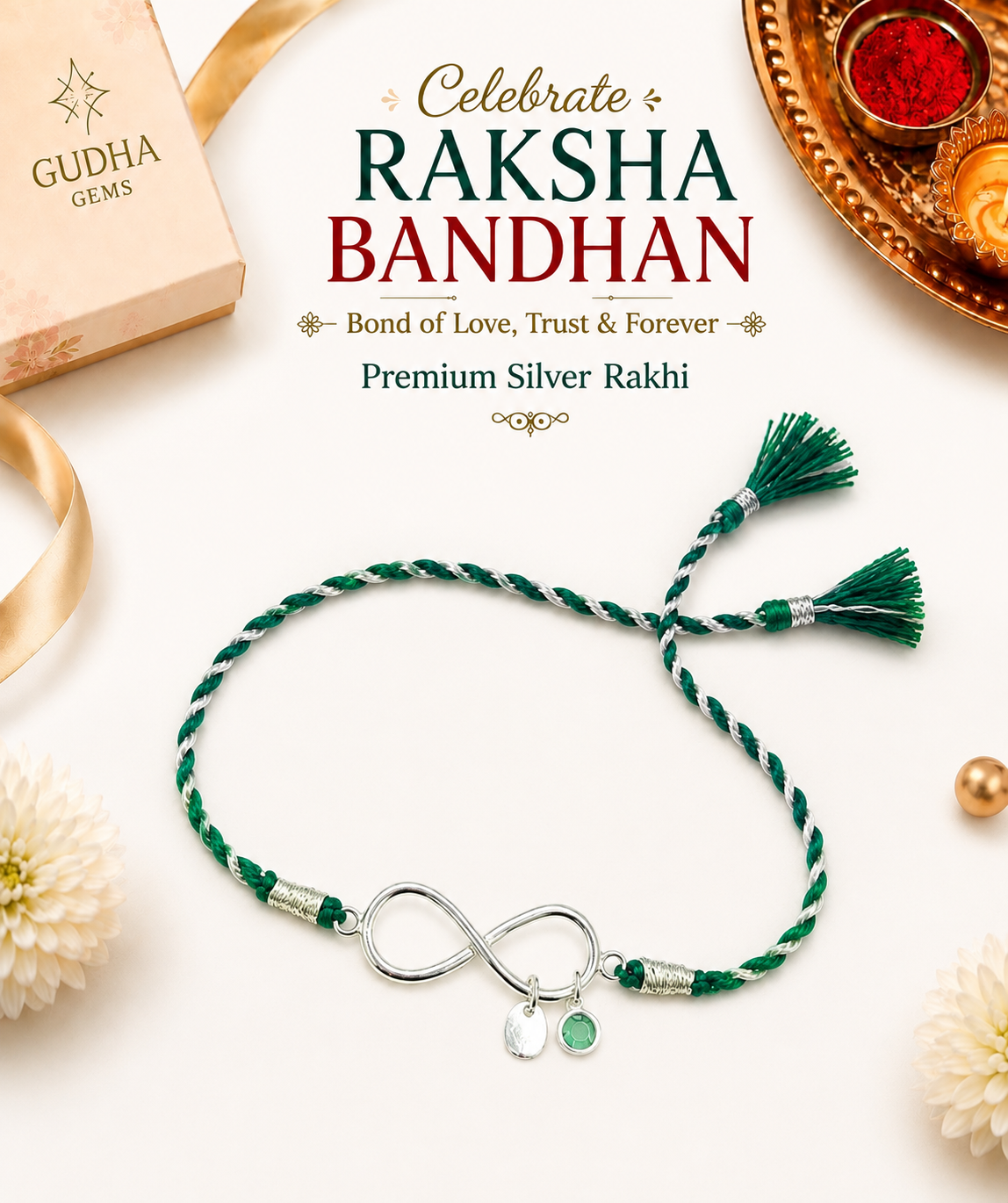 Emerald Infinity 925 Silver Rakhi