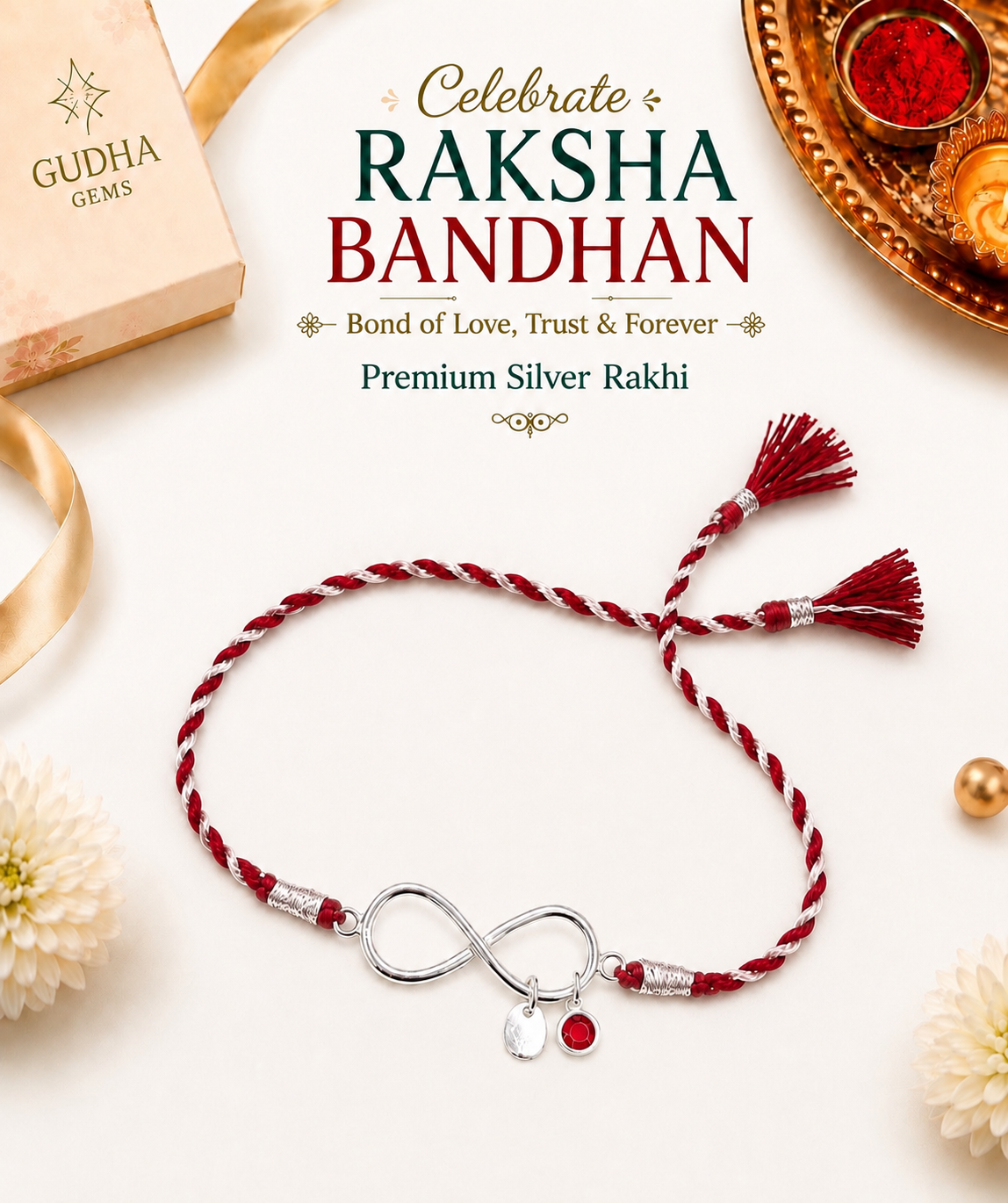 Infinity Ruby 925 Silver Rakhi